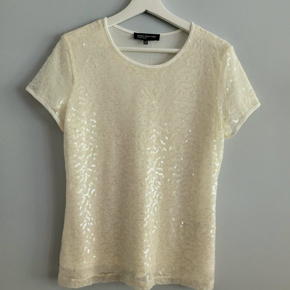 Jones New York Signature Sequined Scoop Neck T-shirt - Picture 1 of 6